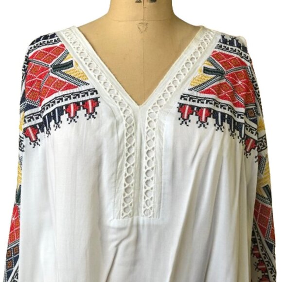 NWOT Boho embroidered tie front white loose light tunic top blouse - Picture 7 of 16